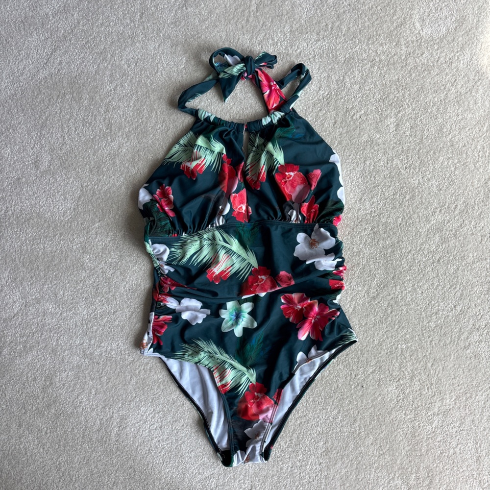 Vitamin A Floral Swimsuit with Red and Green Accents